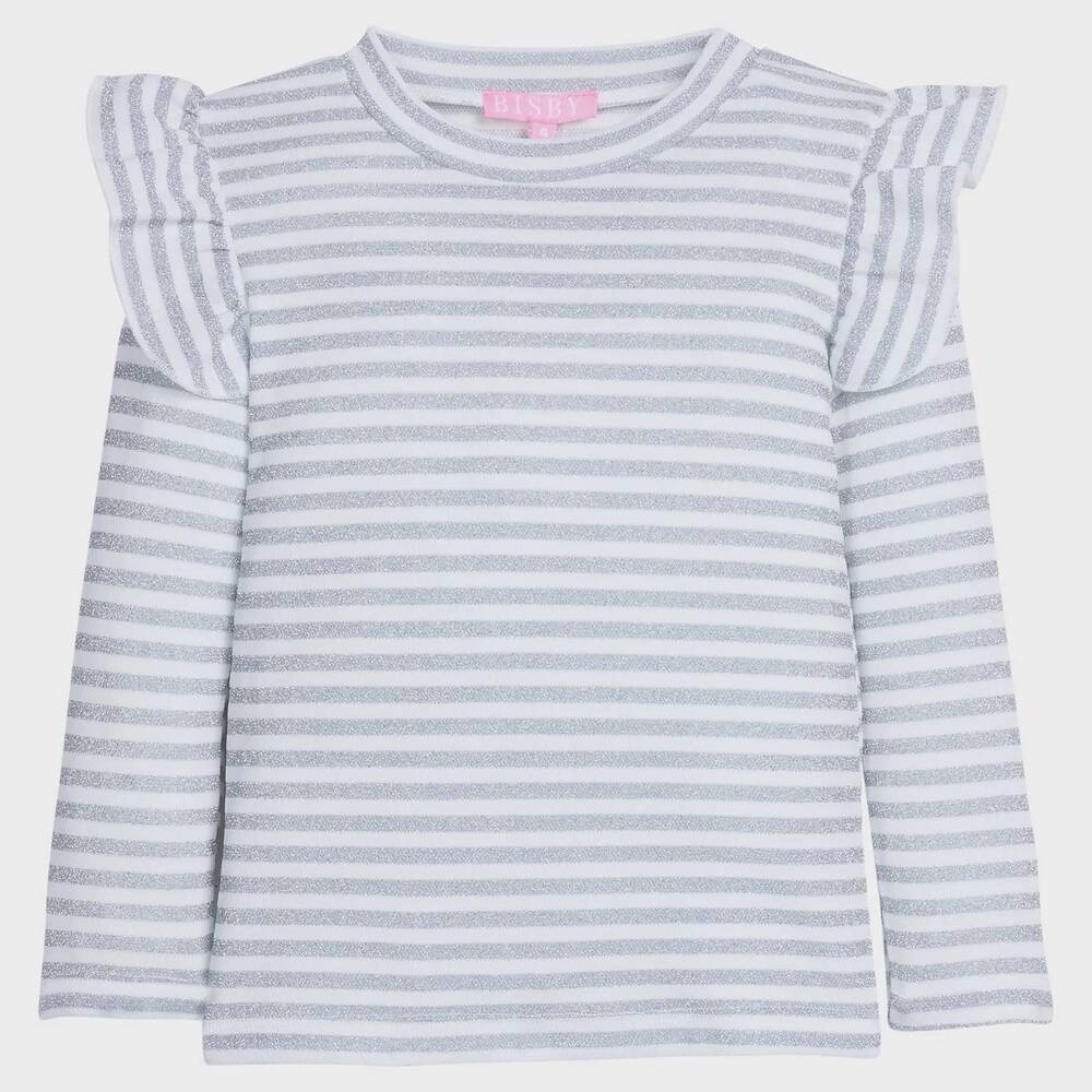NEW BISBY girl's sadie long sleeve top in silver stripe
